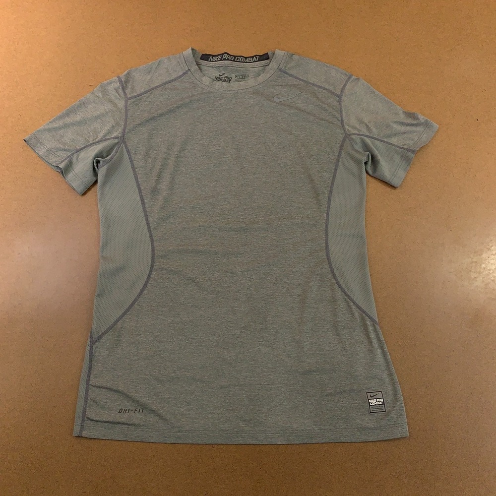 Nike Pro Combat Mens Medium Heather Gray Dri-Fit Mesh Comfort Activewear T-Shirt